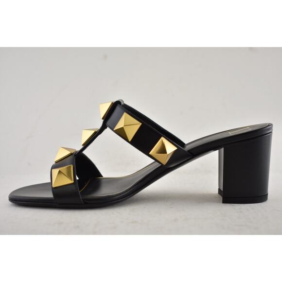 Valentino Rockstud Roman Stud Black City 60mm Slide Mule Sandal Block Heel 37.5 - Picture 14 of 16